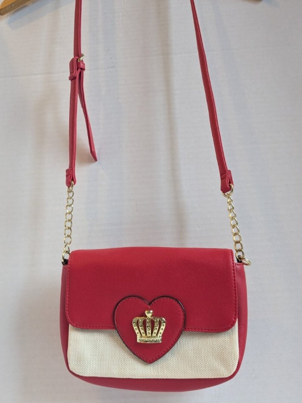 Juicy Couture Carried Away With Love Crossbody Bag Red Heart Crown Canvas Purse